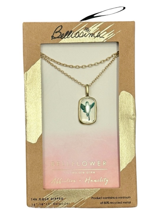 NWT Bellissima Bellflower 14k Gold Dipped Pressed Flower Resin Pendant Necklace - Picture 2 of 5